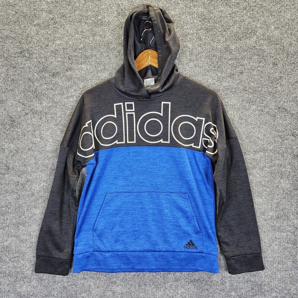 Adidas Hoodie Boy's Large (14/16) Black Blue Sweatshirt School Gym